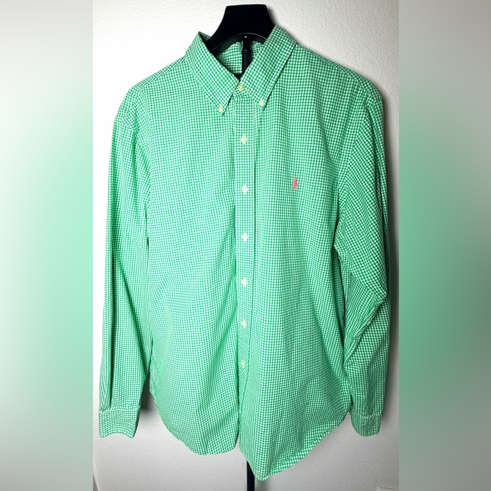 Ralph Lauren Green & White Gingham Button-Down Shirt XL Long sleeve